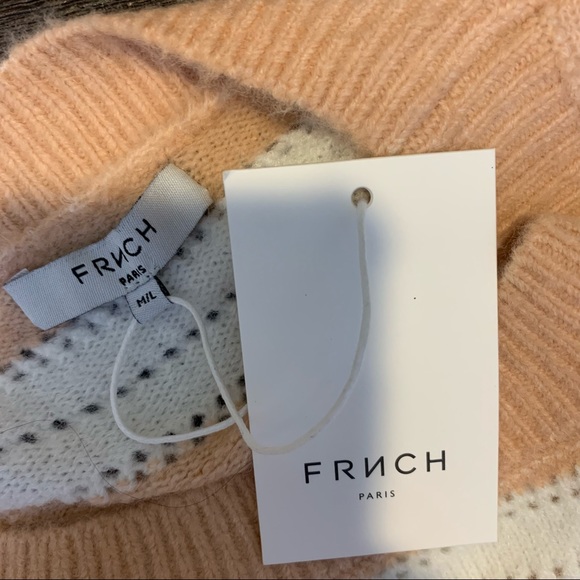 NWT FRNCH Nadiege Striped Boxy Pastel Pink Crewneck Sweater M/L - Picture 9 of 11